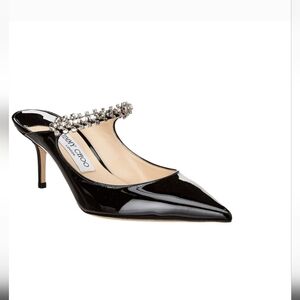 Jimmy Choo Black Patent Leather Mules with Crystal Embellishment